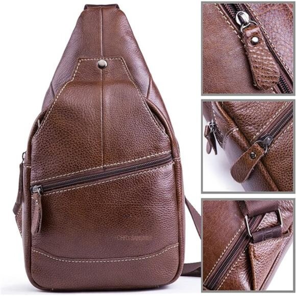 Genuine Leather Shoulder Sling Backpack Bag Unisex Outdoor Crossbody Sling Pack - Picture 5 of 8